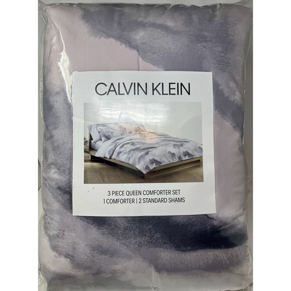 Calvin Klein Moonstone Queen 3 Pc Comforter Set Gray Purple New Cotton Shams - Picture 2 of 9